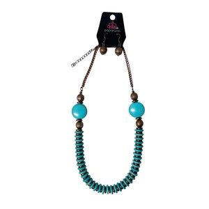 New Paparazzi Copper and Faux Blue Turquoise Necklace With Matching Earrings